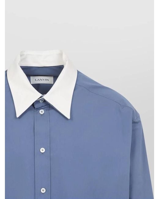 Lanvin Blue Loose Fit Shirt Contrasting Collar Cuffs for men