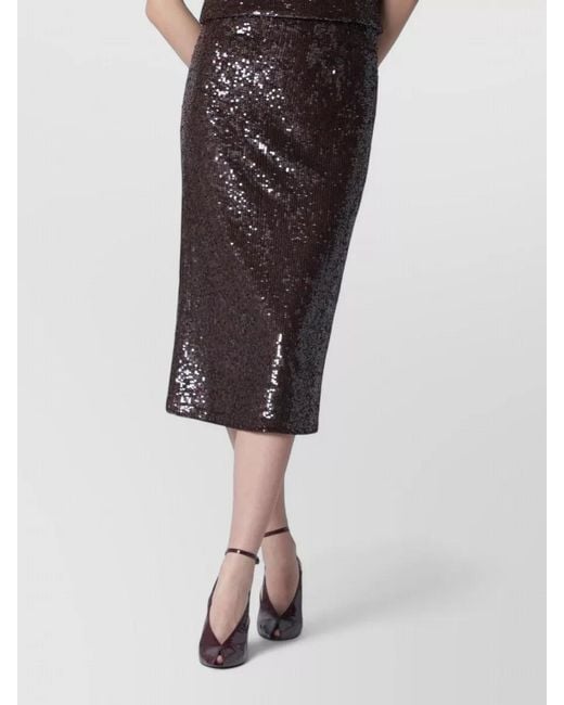 P.A.R.O.S.H. Black High Waist Sequin Midi Skirt Back Slit