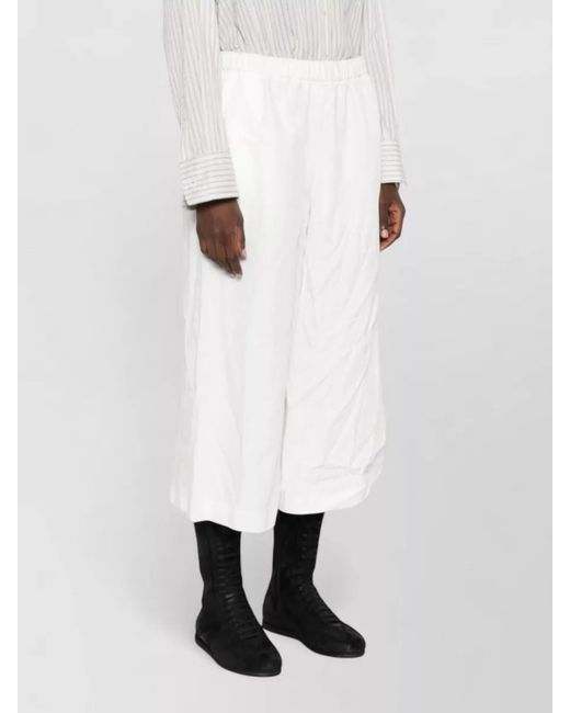 Comme des Garçons White Cropped Lightweight Wide Leg Tailored Trousers