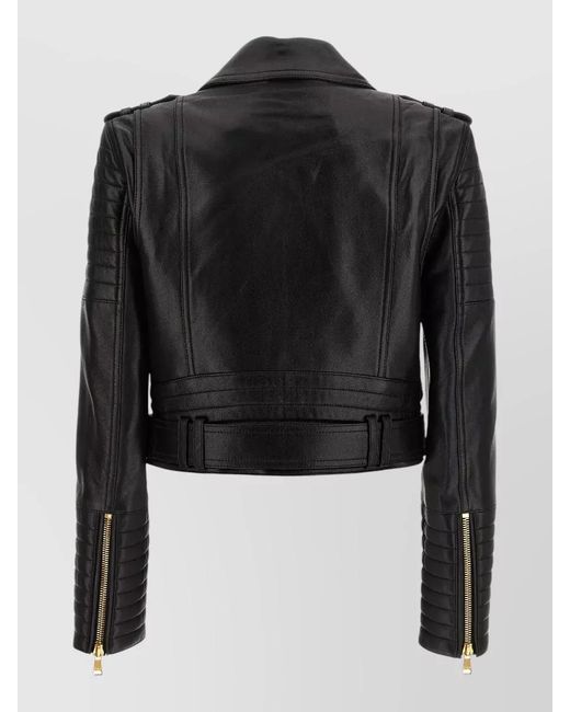 Balmain Black Leather Jacket Tone Hardware Epaulettes
