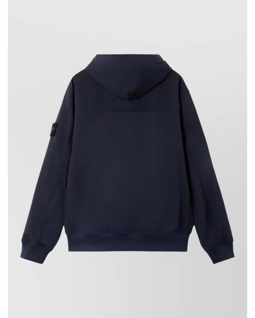 Stone Island Blue Hooded Parka Jacket Ribbed Cuffs Hem Pockets for men