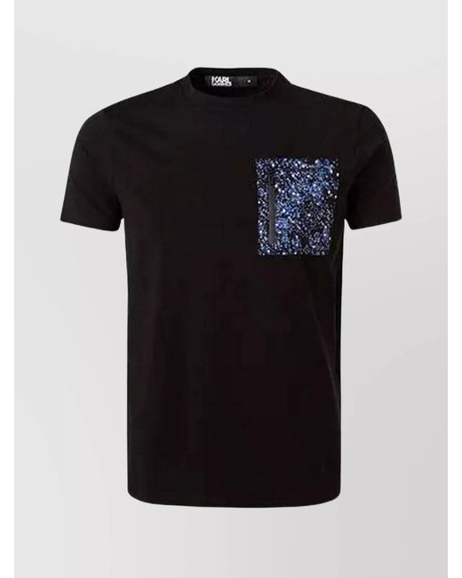 Karl Lagerfeld Black Pocket Graphic Print Round Neck T-Shirt for men