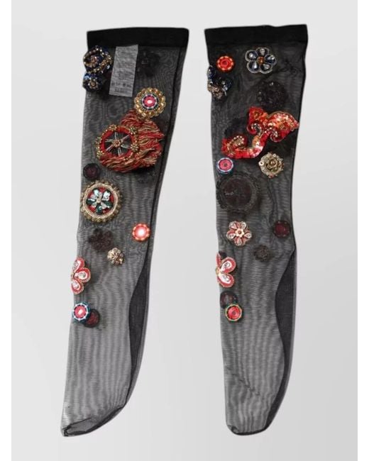 Dolce & Gabbana Black Stretch Carretto Crystal Knee High Stockings
