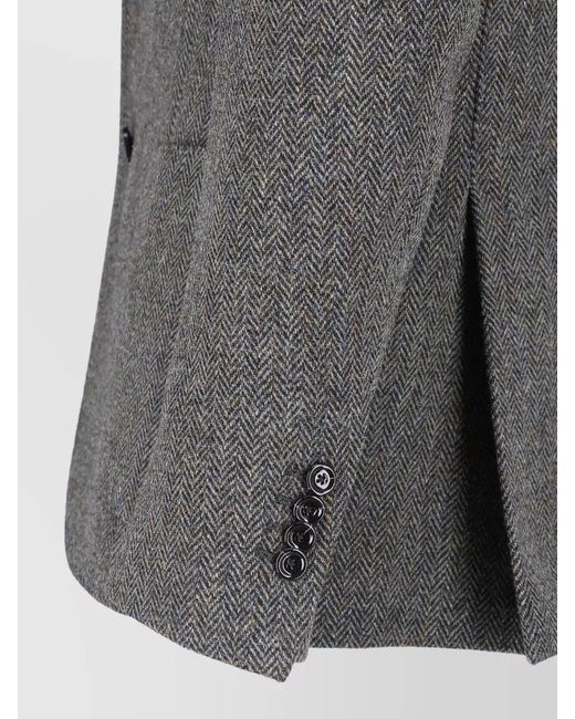 Lardini Gray Tailored Blazer Flower Pin Flap Pockets for men