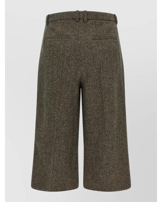 Saint Laurent Green Silk Wide-Leg Midi Tailored Trousers