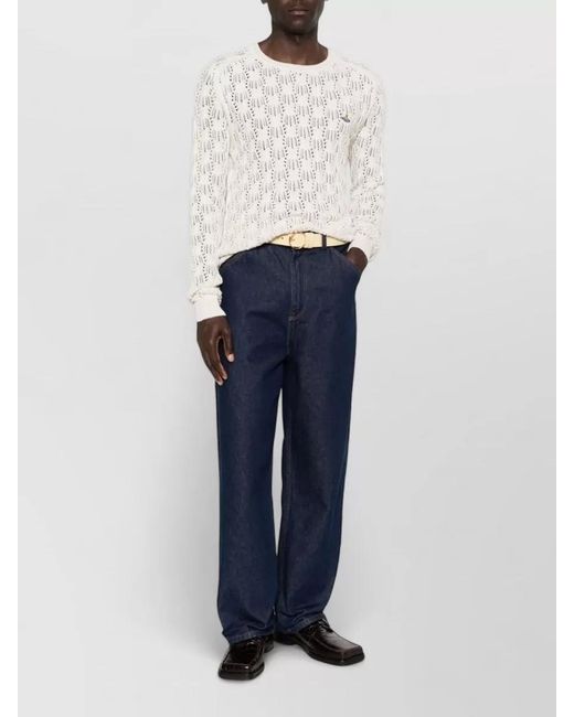 Vivienne Westwood Natural Crewneck Sweater Open Knit Ribbed Trims for men