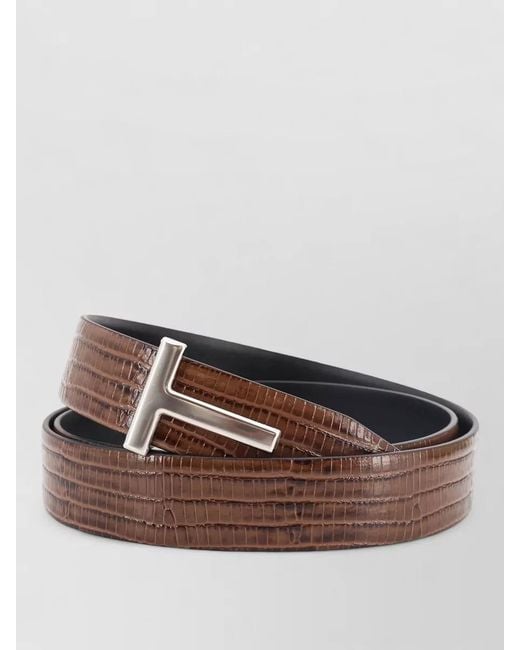 Tom Ford Gray Crocodile Effect Leather Belt Adjustable Design for men