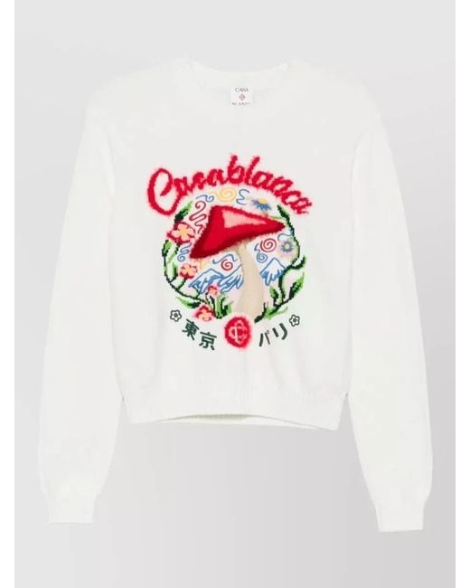 Casablanca White Mushroom Emblem Intarsia Crewneck Sweater