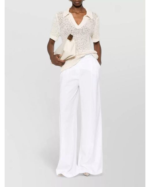 Via Masini 80 White Linen Blend High Waist Pleated Trousers