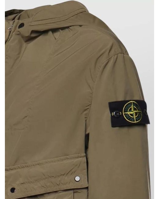 Stone Island Green Canvas Hooded Jacket Front Pockets for men