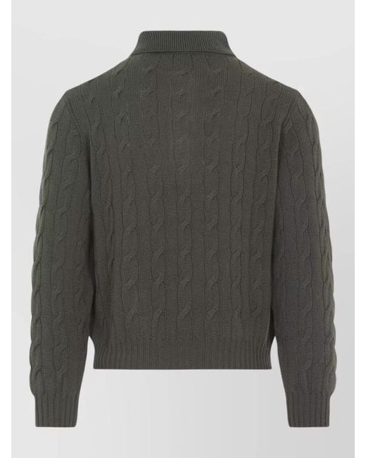 Ralph Lauren Gray Cable Knit Cashmere Polo Sweater