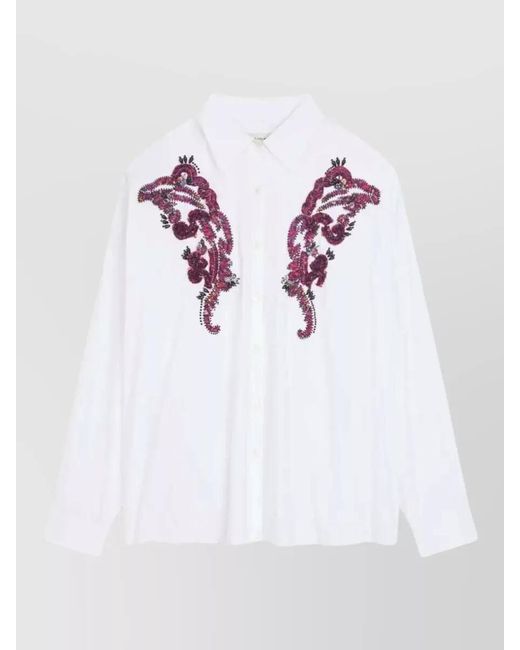 Dries Van Noten White Embroidered Oversized Cotton Shirt