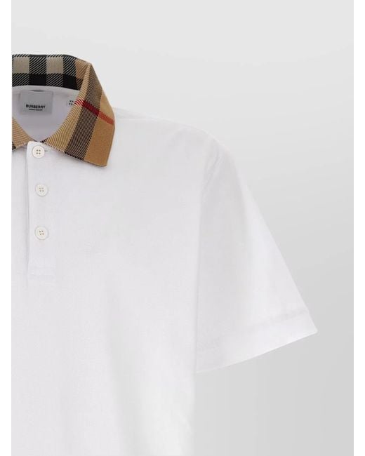 Burberry White Cotton Checked Short-Sleeve Polo Shirt for men