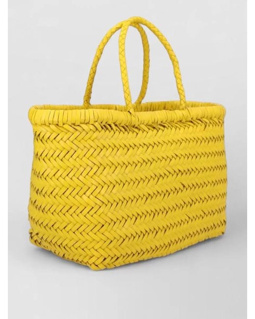 Dragon Diffusion Yellow Beach Bag Braided Handles Woven Design