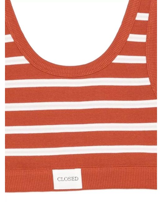 Closed Red Cotton Striped Ribbed Scoop Neck Bralette