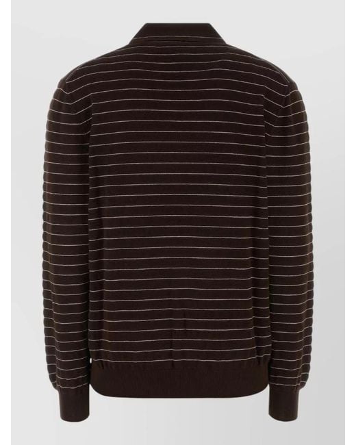 Miu Miu Black Cotton Polo Shirt V Neck Stripes