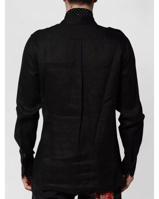 Dolce & Gabbana Black Silk Linen Crystal Embellished Polka Dot Long Sleeve Shirt for men