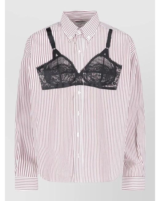 VAQUERA Pink Sweatshirt Lace Detail Long Sleeves Stripes