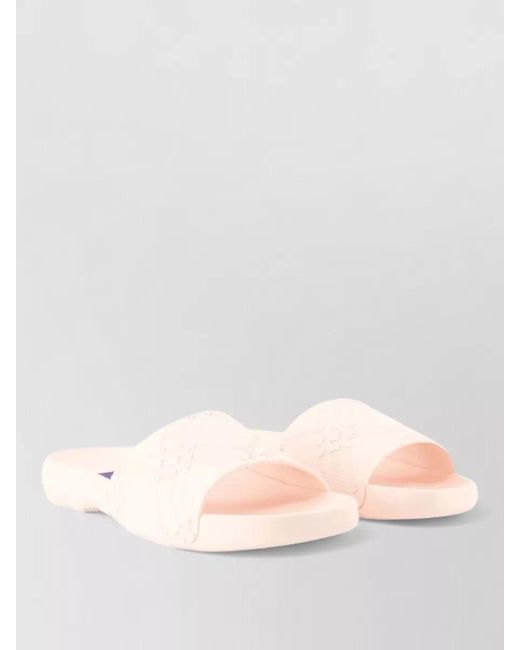 Burberry Pink Embossed Pattern Slides Flat Sole Open Toe