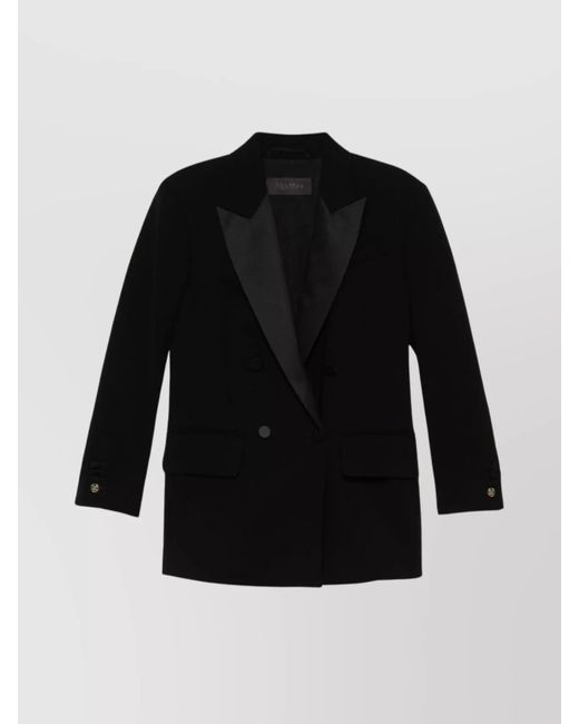 Max Mara Black Double-Breasted Jacket With Satin Lapels And Rear Vents