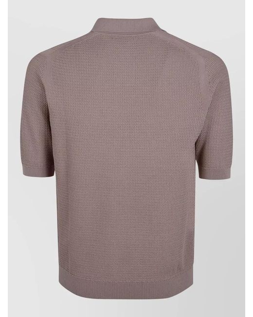 Ballantyne Gray Textured Knit Polo Shirt Ribbed Hem for men