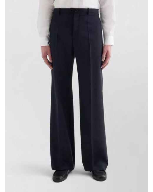 Jil Sander Blue Wool Tailored Trousers Belt Loops Creased for men