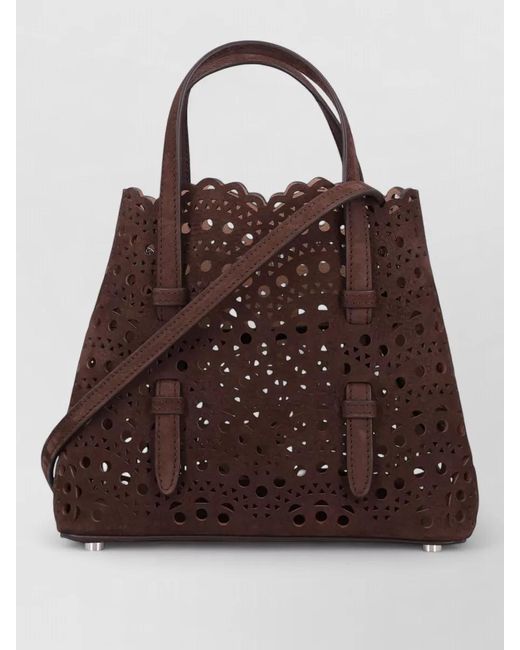Alaïa Brown Mina Tote Bag Nubuck Leather Cutout