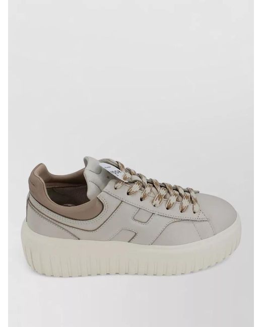 Hogan White Leather Platform Sneakers Contrasting Sole Design