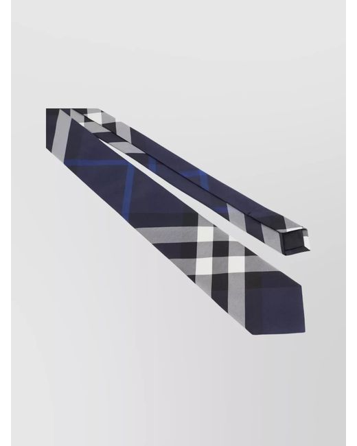 Burberry Blue Check Silk Rolled Tip Tie for men