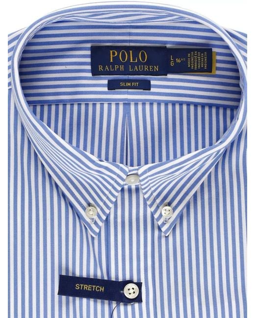 Ralph Lauren Blue Slim Fit Striped Cotton Shirt Buttondown for men