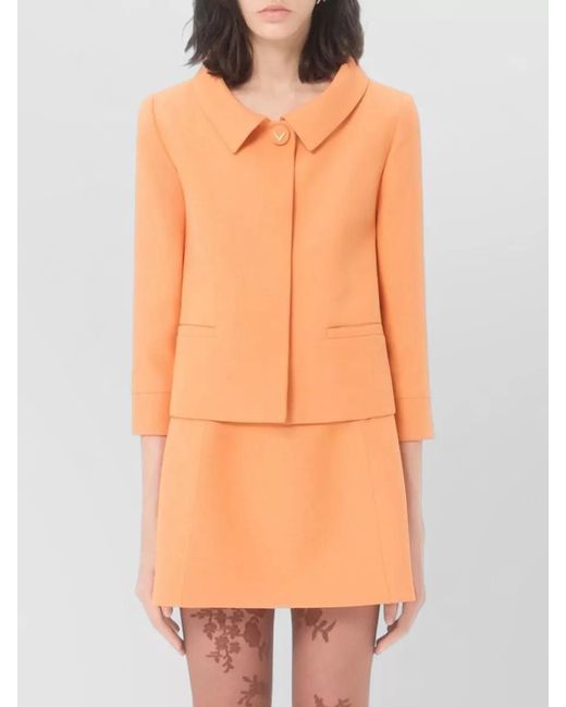Valentino Garavani Orange Tailored Jacket Three Quarter Sleeves Collar