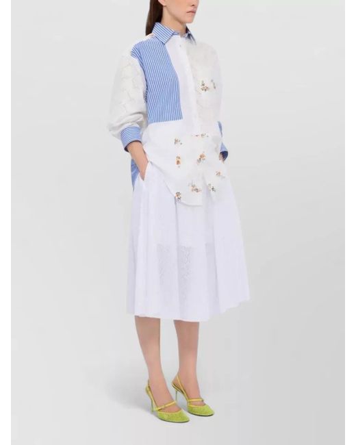 MSGM White A Line High Waist Midi Pleated Skirt