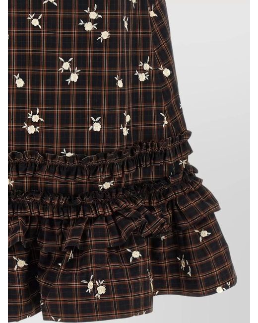 Ganni Black Checked Floral-Embroidered Sleeveless Mini Dress
