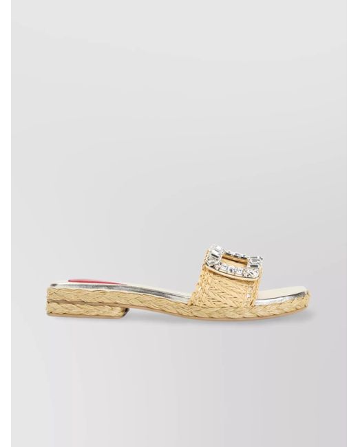 Roger Vivier Metallic Raffia Espadrille Mules