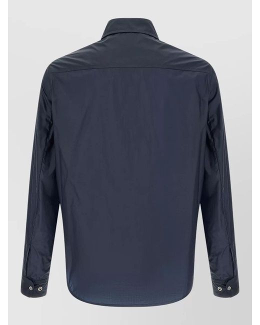 Moncler Blue Ripstop Shirt Long Sleeves Button Down Collar for men
