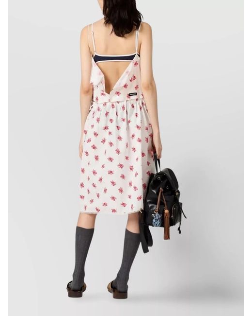 Miu Miu Pink Floral-Print Midi Dress