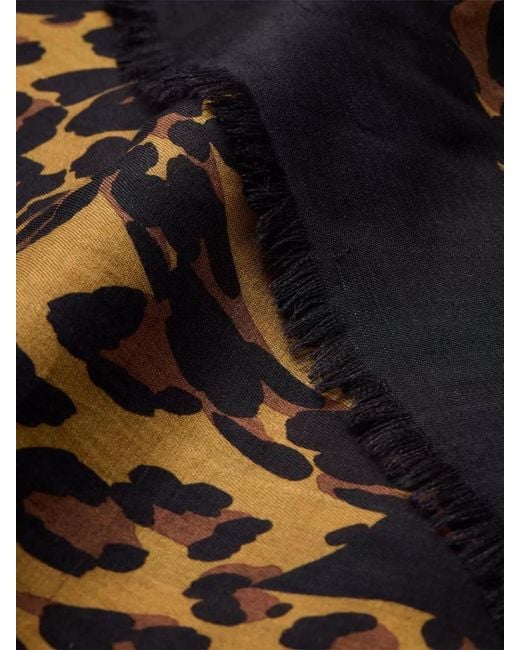 Saint Laurent Metallic Cassandre Wool Twill Leopard Square Scarf