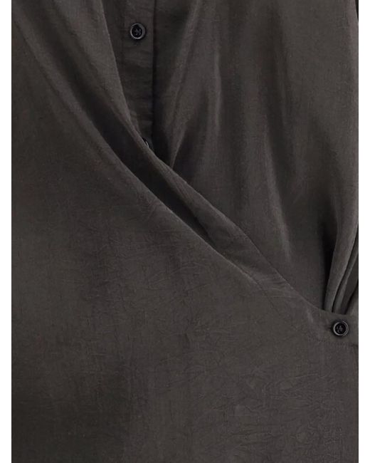 Lemaire Black Silk Relaxed-Fit Straight Collar Twisted Midi Dress