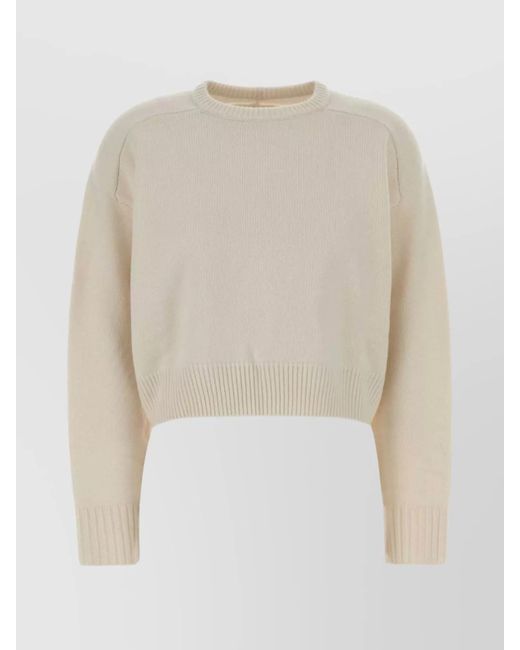 Loulou White Cropped Knit Sweater Crew Neck