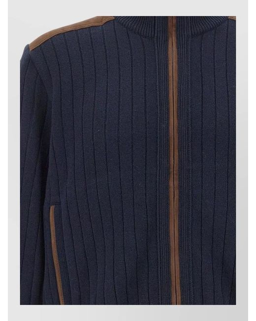 Paul & Shark Blue Cashmere Wool Ribbed Panelled Zip Jacket for men
