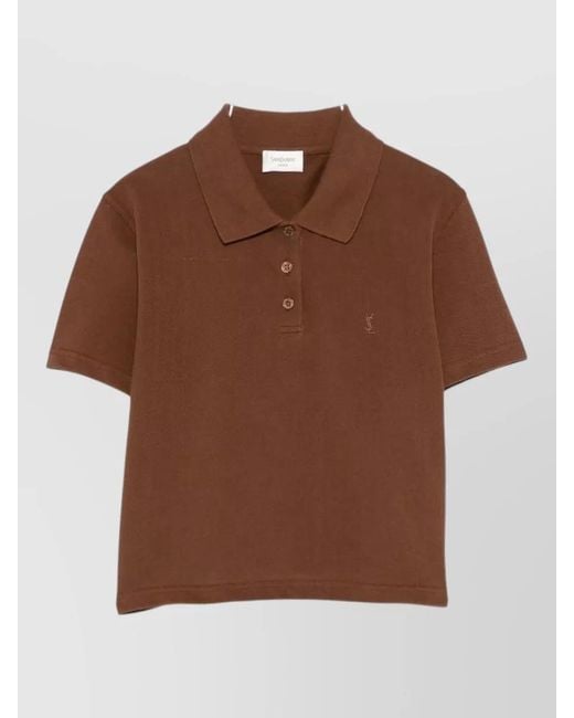 Saint Laurent Brown Cropped Cotton Polo Shirt Short Sleeves