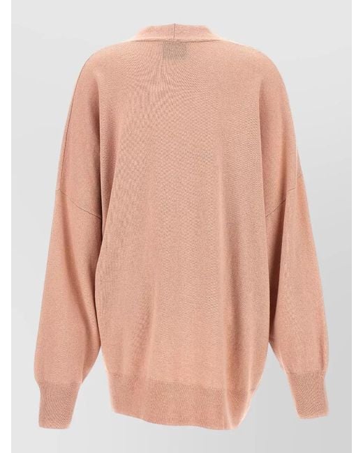 Nude Pink Cardigan Dropped Shoulders Patch Pockets V Neckline