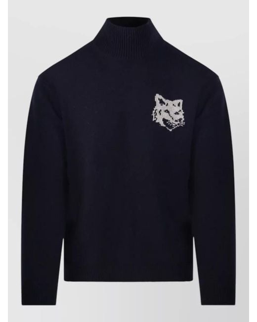 Maison Kitsuné Blue Wool High Neck Jumper for men