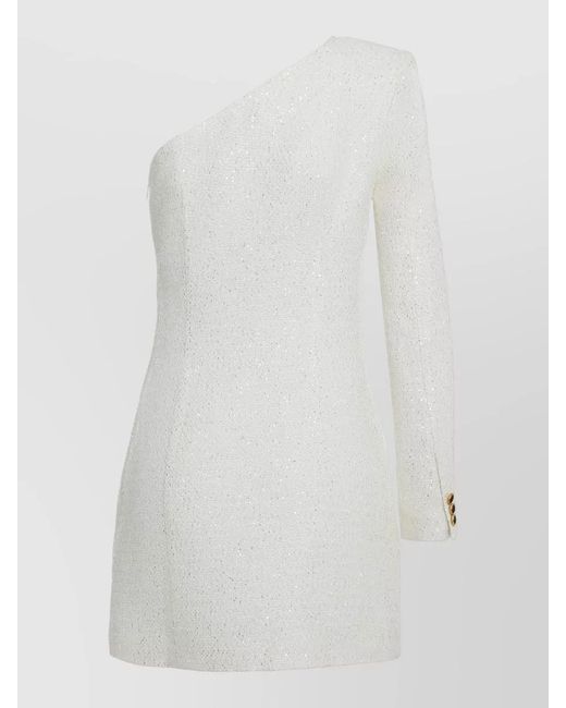 Alessandra Rich White Knitted One-Sleeve Mini Dress