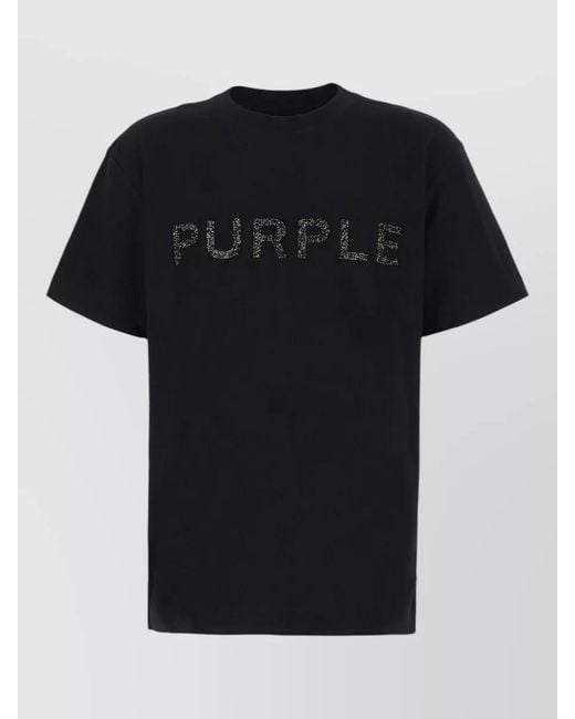 Purple Black Cotton Crew Neck Short Sleeve T Shirt for men