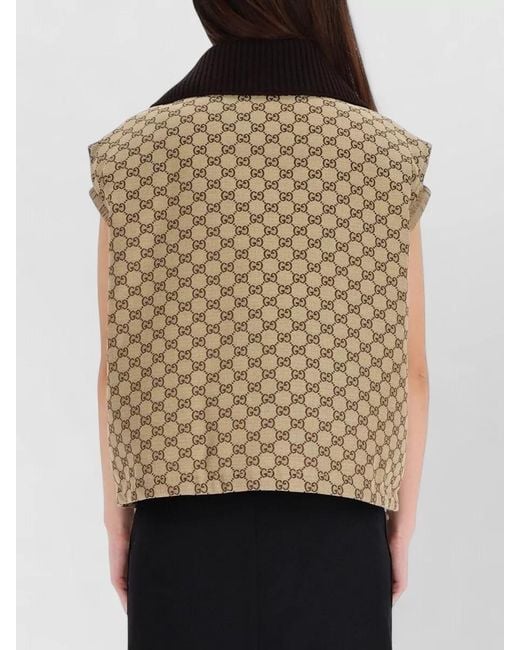 Gucci Brown Vest Contrast Collar Leather Label Detail