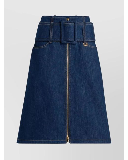 Patou Blue Midi Skirt With Zip And Belt