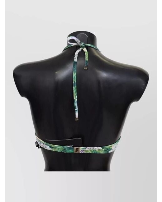 Dolce & Gabbana Black Hydrangea Print Bikini Top Supportive Halter