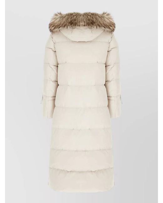 Moorer Natural Breuil Polyester Long Hooded Quilted Jacket