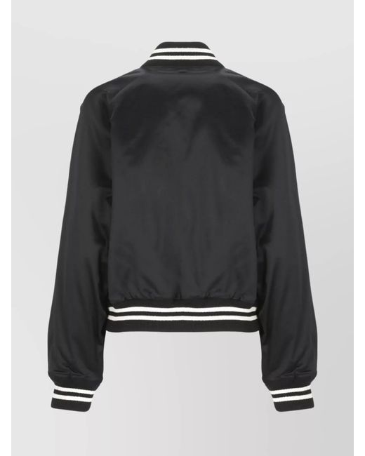 Ralph Lauren Black Bomber Jacket With V Neckline And Ribbed Trims